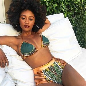 Tribal print metallic gold high waist bikini
